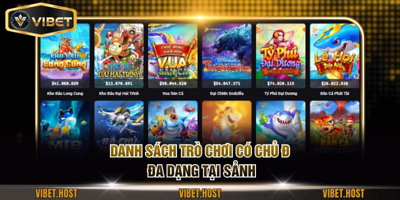 Danh sách trò chơi có chủ đề đa dạng tại sảnh